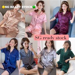 Women's Sleepwear in SG M-XXXL Summer Women Silk Satin Lingerie Sleepwear Pajamas Set