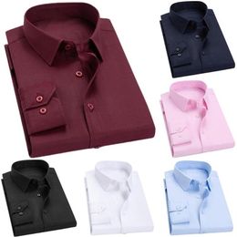 Business Men Solid Colour Long Sleeve Pocket Cotton Plus Size Buttons Down Shirt Elegant Groom Wedding Party Top Accessory229Z