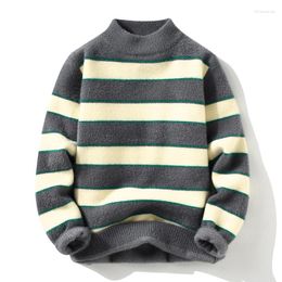 Men's Sweaters Fashion Winter Thick Warm Turtleneck Sweater Men Top Quality Soft Slim Fit Knit Pullover 2023 Mens Striped Cashmere