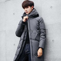 Men's Down Parkas New Men Hooded Down Jackets Winter Fleece Thicken Warm Down Coats Mens Casual Solid Color Long Cotton Parka Clothing 6HCF J230918