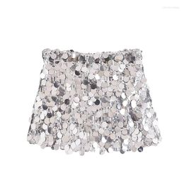 Skirts 2023 Women High Waist Wrapped Hip A-line Sequin Half Length Dress Summer Spicy Girls Fashion Mini Short