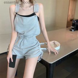 Women's Jumpsuits Rompers LCNew summer strappy pants / women's high-waisted wide-legged pants / Korean version of the fashion jumpsuit L230918