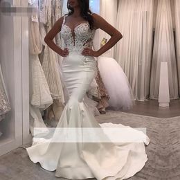 mariage Vestido De Noiva 2020 Wedding Dresses spaghetti straps Mermaid Sweetheart Lace Dubai Arabic Boho Wedding Gown Ivory Bride 338l
