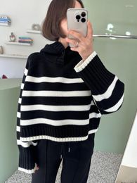 Women's Sweaters Autumn Winter Striped Hooded Sweater Women Korean Fashion Long Sleeve Loose Casual Knitted Pullovers Vintage Hoodies