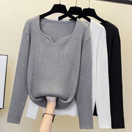 Women's Sweaters Korean Bottoming Shirt Spring Autumn Square Neck Pullover All-match Long-Sleeved Solid Was Thin High-End