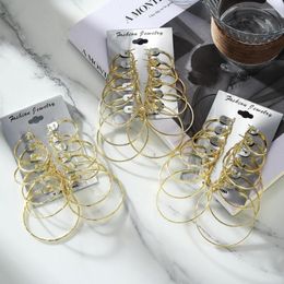 Dangle Earrings 6 Pairs Set Different Sizes Big Circle For Women Gold Colour Metal Vintage Hoop Wedding Fashion Jewellery