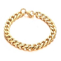 Mens Stainless Steel Curb Chain Bracelet Gold Plated 21 5 cm268w