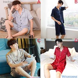 Women's Sleepwear SGReadyStock Men's Pyjamas Set Boys Male Short Sleeve Silk Satin Sleepwear Pyjama Baju Tidur Homewear Nightwear Sleepsu L230918