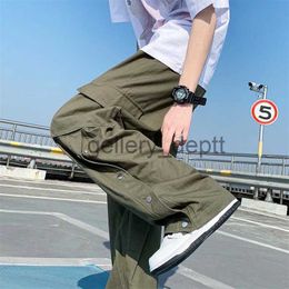 Men's Pants Trendy Pants Men 2022 Hong Kong Style Korean ins Retro Japanese All-Match Loose Straight Overalls Five-Point Casual Boys Knitted Long J230918