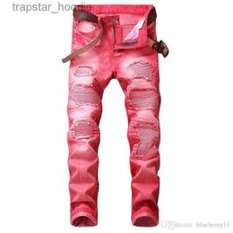 Men's Fashion Casual Hole for Men Hip Hop Biker Regular Straigh Jeans Red Plus Size 29-42 L230918