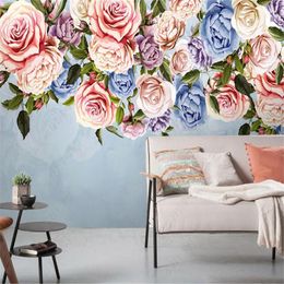 Wallpapers Nordic Flowers Blooming Wallpaper For Living Room Roses American Pastoral TV Sofa Background Wall Papers Home Decor Murals
