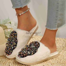 Slippers Indoor Outdoor Diamond Winter Women'S Shoes Indoor House Cotton Slippers Inlaid Foreign Trade Baotou Plus Zapatos x0916