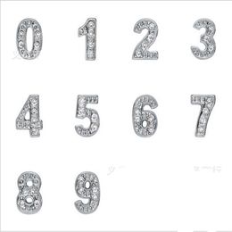 Rhinestones Silver Plated number 0-9 Alloy Floating Charms Fit For Glass Locket DIY Jewelrys 100PCS lot300j