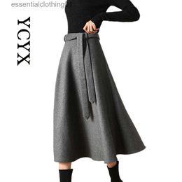 Basic Casual Dresses YCYX Women skirt wool fabric Woolen Skits Women Elegant Autumn Winter Skirt Office Ladies a-line skirt Fashion dress M-3XL L230918