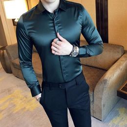 Luxury Tuxedo Shirt Men Green White Black Shinny Satin Shirt 95% Rayon 5% Spandex Banquet Party Wedding Chemise Homme276A