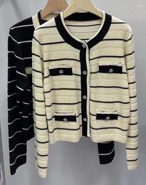 Women's Jackets High Quality Knitted Cardigan Coats 2023 Autumn Winter Casual Outerwear Ladies Striped Patterns Knitting Long Sleeve Tops