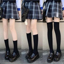 Women Socks Lolita Sweet Girls Thigh High Stockings JK Japanese Style Long Solid Colour Black White Knee Sox