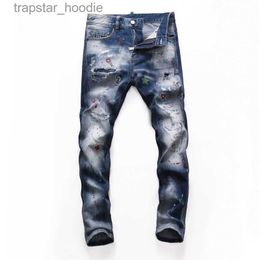 Men's Jeans Tops Mens Ripped Distressed Grey Jeans Fashion Designer Slim Fit Washed Motocycle Denim Pants Panelled Hip Hop Biker Trousers NJ8254 L230918