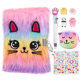 Notepads Cute Plush Cat Diary With Lock And Key For Kids Girls Gift Dog Animals Journal Notebook Student School Stationery A5 Notepad 230918