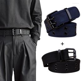 Belts Men's And Women's Double-button Canvas Belt Perforated Needle-free Buckle Student Youth Durable Jeans Waist
