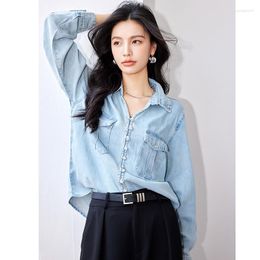 Women's Blouses 2023 Spring Summer Women Denim Shirts Long Sleeve Loose Thin Jeans Tops