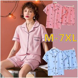 Women's Sleepwear M-7XL Plus Size Pyjamas Women 40KG-100KG Be Suited Cotton Pyjamas Set Summer Short Sleeve Loose Sleepwear Baju Tidur L230918