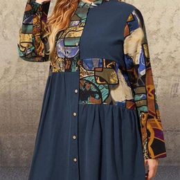 Ethnic Clothing 2023 Autumn Muslim Women's Shirt Fashion Single-Breasted Printing Retro Turkey Arab Femme Loose Large Size Casual Tops