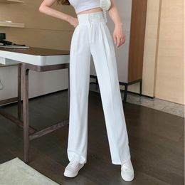 Women's Pants Women 2023Spring Summer Fashion Casual High Waist White Straight Suit Office Ladies Loose Wide Leg Trousers Formal Clothes
