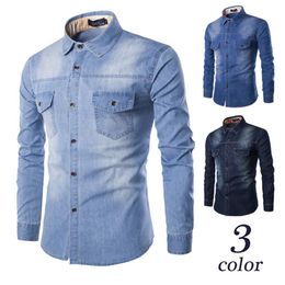 Men Denim Shirt Plus Large Size Cotton Jeans Cardigan Shirts Casual Men Two-pocket Slim Fit Long Sleeve Shirts for Male M-6XL258v