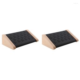 Jewellery Pouches 2X Solid Wood 22 Slot Rings Display Stand Storage Box Cabinet Pendant Earring Showcase Trays-Black PU