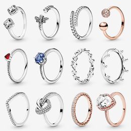 Solitaire Ring 925 Sterling Silver Rings For Women Original Crown Heart bone Engagement Wedding Rose Gold Crystal Luxury Jewelry 230918