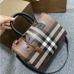 Luxus-Handtasche, Designer-Birkenbraun, karierte Bowlingtasche mit Griffen, Umhängetasche, 2 Größen, stilvolle Herren- und Damen-Geldbörsen, Sporttasche, Umhängetasche