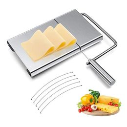 Cheese Tools Home Kitchen Stainless Steel Slicer Wire Cutter with Scale Measuring Board Nonslip Base Butter Cake Ham Cut 230918