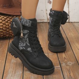 Boot s Thick Sole Printed Chelsea 2023 Winter Designer Suede Motorcycle Lace Up Goth Casual Bottine Femme 230918