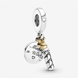 New Arrival 100% 925 Sterling Silver Two-tone Birthday Candle Dangle Charm Fit Original European Charm Bracelet Fashion Jewellery Ac2697