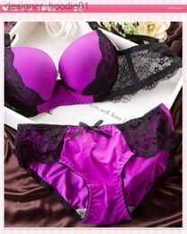 Sexy Set Bras Sets European And American Fashion Lace Knitted Bra With Steel Ring Small Chest Gathered Personality Girl Underwear Set L230918