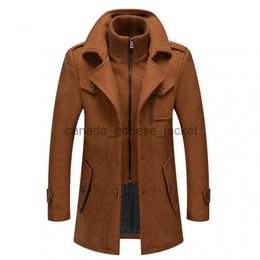 Women's Wool Blends New Winter Wool Coat Men Fashion Double Collar Thick Jacket Single Breasted Trench Coat Men Casual Wool Blends Overcoats MenL230918