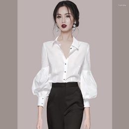 Women's Blouses Fashion White Lantern Sleeves Office Ladies Work Shirts Women Chic Slim Spring Summer Tops Basic Female Party