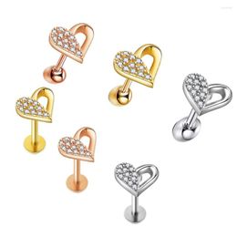 Stud Earrings 1pc Heart Stainless Steel Screw Women's Ear Zircon Lip Eyebrow Piercing Gold Color Body Jewelry Wholesale