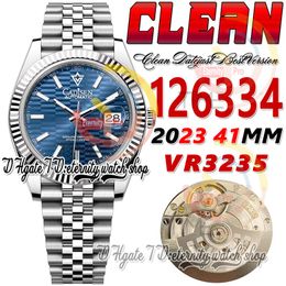 Clean CF Date 41mm 126334 VR3235 Automatic Mens Watch Blue Pit pattern Dial Stick Markers 904L JubileeSteel Bracelet Super Edition eternity Hombre Wristwatches