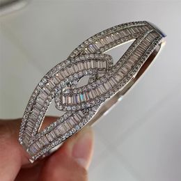Choucong New Arrival Stunning Luxury Jewellery 925 Sterling Silver Fill Full Princess Cut White Topaz CZ Diamond Cross Bangle Women 2627