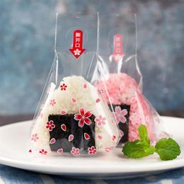 Sushi Tools 100pcs Japanese Triangle Rice Ball Packing Bag AntiFog Easy Tear Onigiri Wrappers With Stickers Making 230918