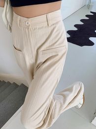 Women's Pants Beige High Waist Wide Leg For Women Solid Full Length Trousers Spring 2023 Korean Fashion