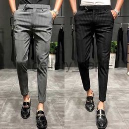 Mens Pants Size 2834 Men Ankle Length Pants Spring Summer Autumn Fashion Casual Stripe Slim Fit Stretch Long Business Suit Dress Pants Chinos Slacks Black J230918