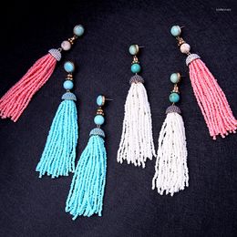 Dangle Earrings 3 Colour Acrylic Bead Tassel Fringe Ethnic Fashion 2023 Synthetic Stone Long Drop For Women Jewellery