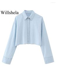 Women's Blouses Women Fashion Blue Back Cross Single Breasted Blouse Vintage Lapel Neck Long Sleeves Female Chic Lady Shirts