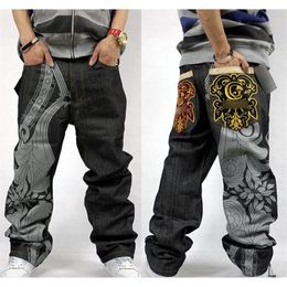 2020 Summer Hip hop Rap Baggy Jeans For Mens Embroidery Pants Fashion Denim Male Loose Jeans Dance straight Trousers Full Length275z