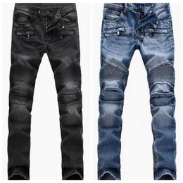Men's Distressed Ripped Skinny Jeans Fashion Mens Slim Motorcycle Moto Biker Causal Denim Hip Hop Men Pants2868