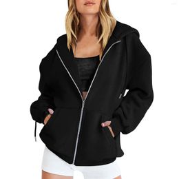 Women's Hoodies Autumn Zip Up Teen Girls Oversized Sweatshirts Cute Fall Casual Relaxed Fit Drawstring Jacket With Pockets
