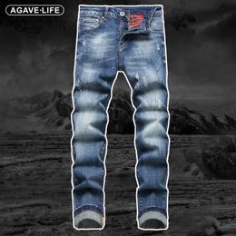 Men's Jeans Stretch Slim Embroidery Straight Men Jean Trousers Young Male High Street Fashion Comfortable Skinny Denim 230918